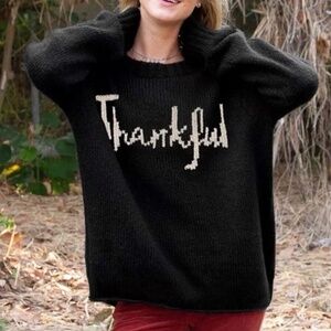 Wooden Ships “Thankful” Sweater Black Cream | Size S/M | Cozy Chunky Knit
